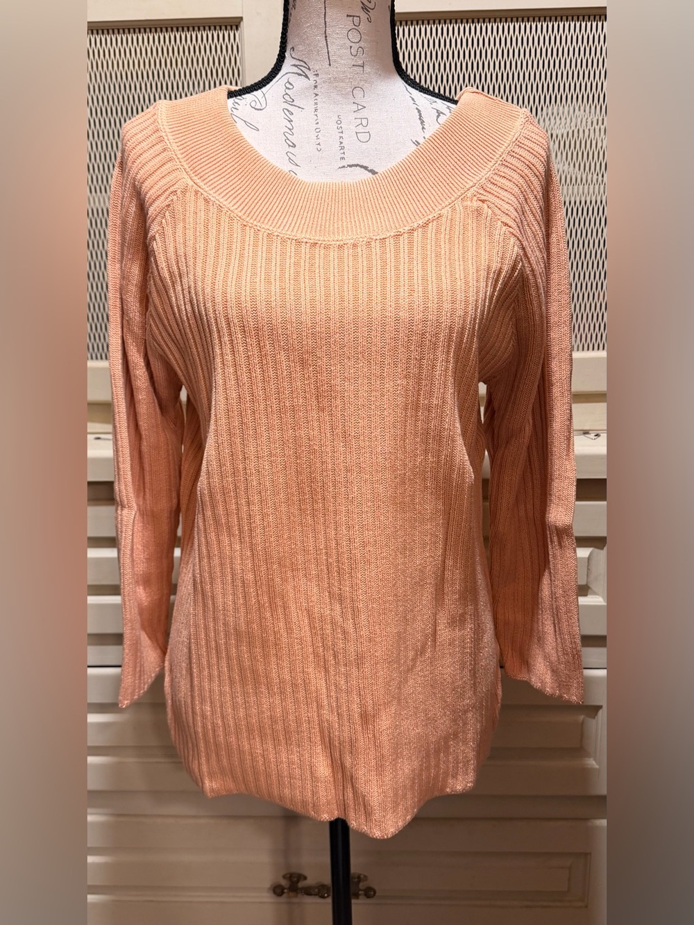 Vintage Mary Jane Marcasiano Studio Ribbed Scoop Neck Cotton Sweater